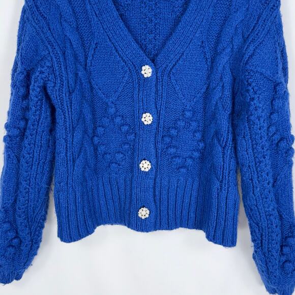 Slate & Willow Women's Bobble Chunky Knit Cardigan Sweater Small Blue - Picture 5 of 14